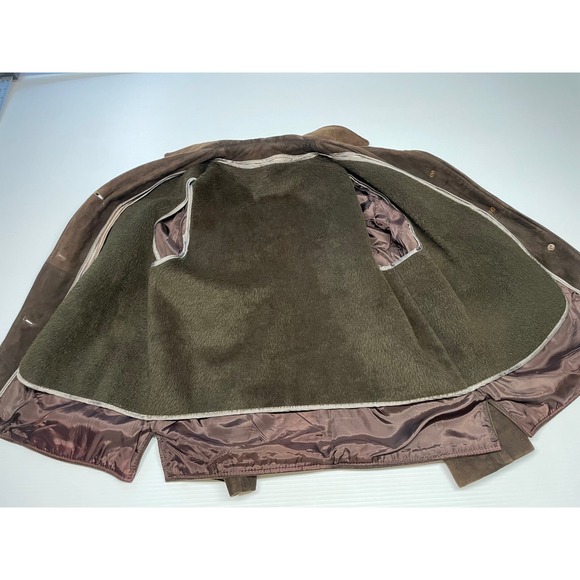 Womens Vintage Brown Suede Leather Jacket Zip Out Lining 70s M Button Up Blazer - Picture 9 of 14